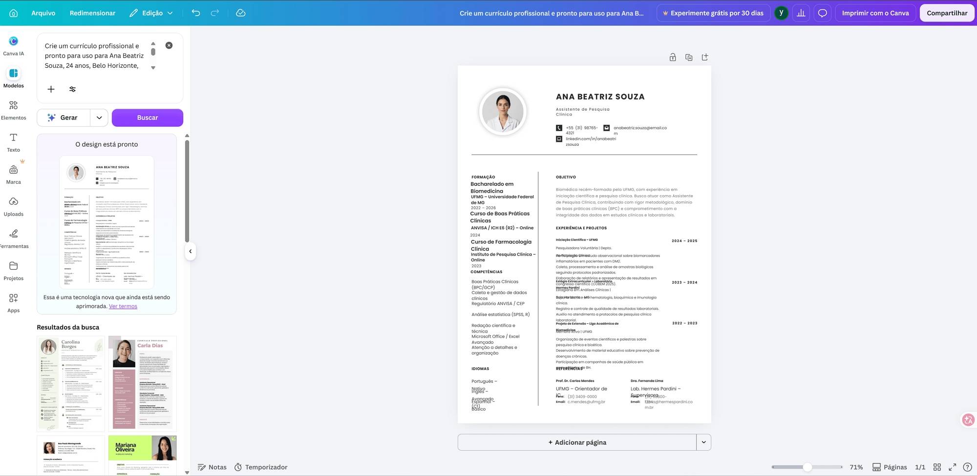 Criar currículo com Canva