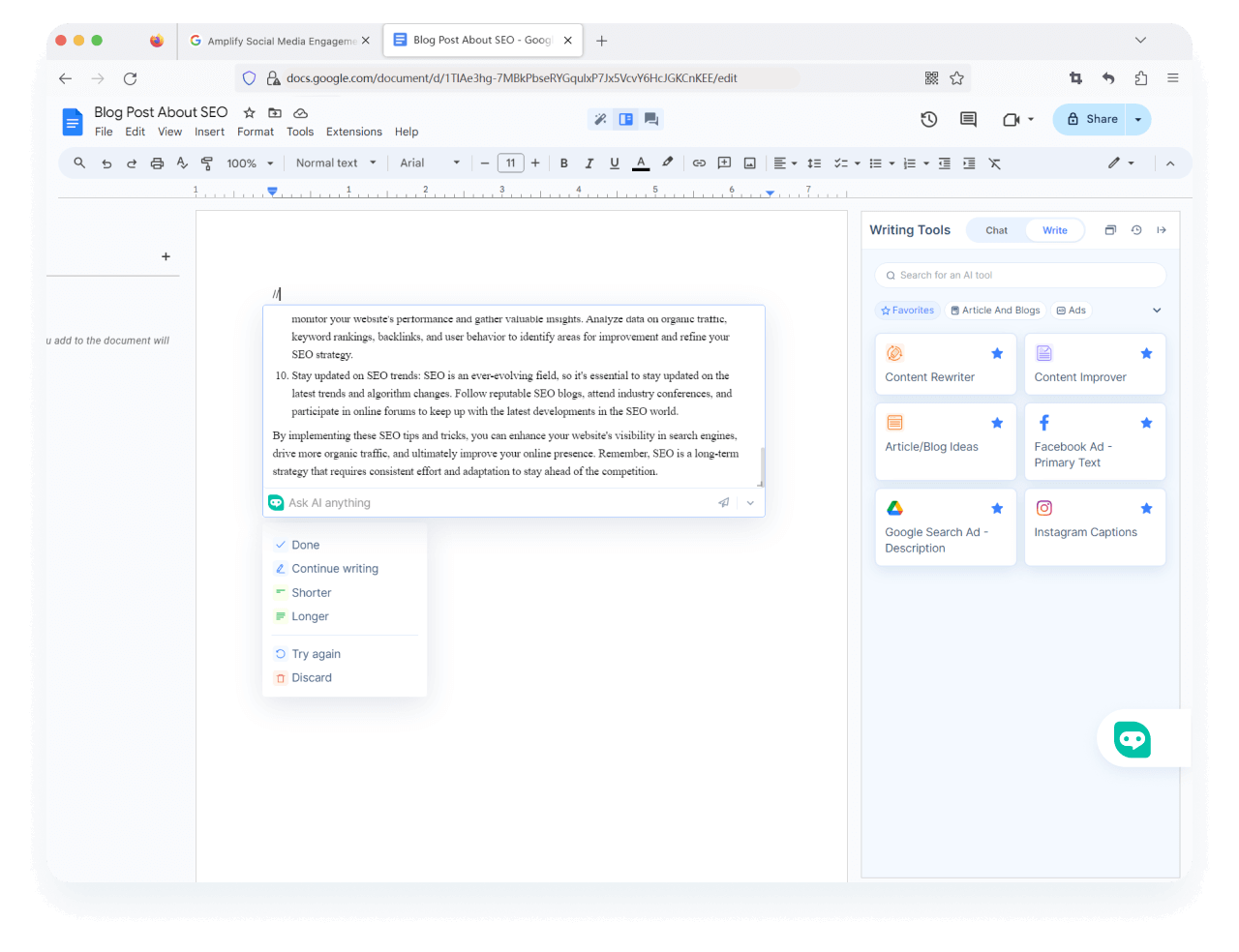 像在<span class="text-[#00D3B6]">Notion AI</span>中一样在Google Docs中编写