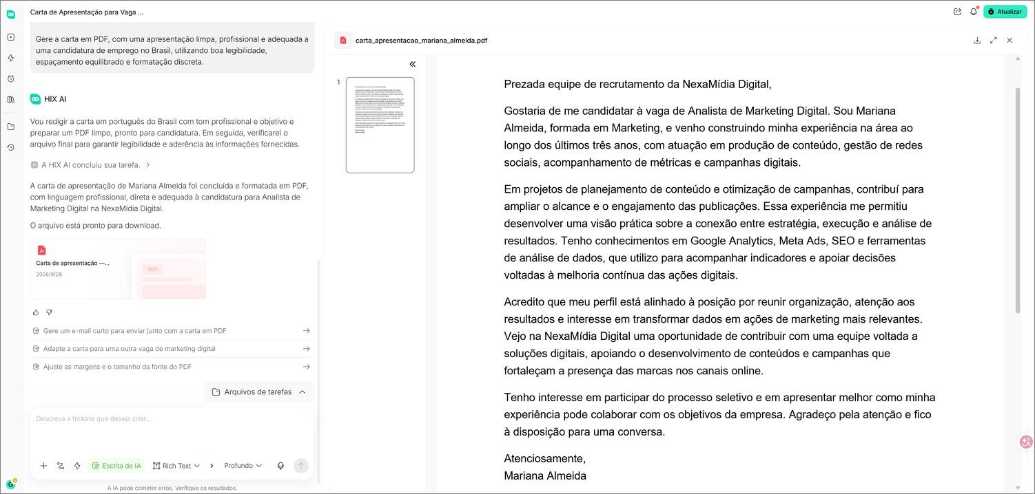 Escrever uma carta de apresentação com IA